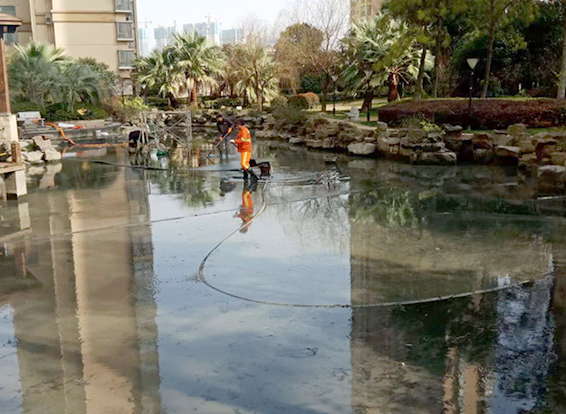 谢通门景观池淤泥清理